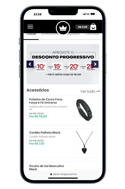 Catálogo digital Blipp para loja de roupas e acessórios - exemplo interativo