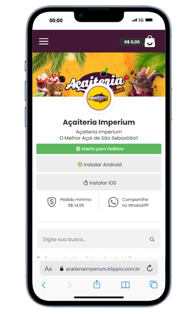 Catálogo digital Blipp para açaiterias e sorveterias - exemplo interativo